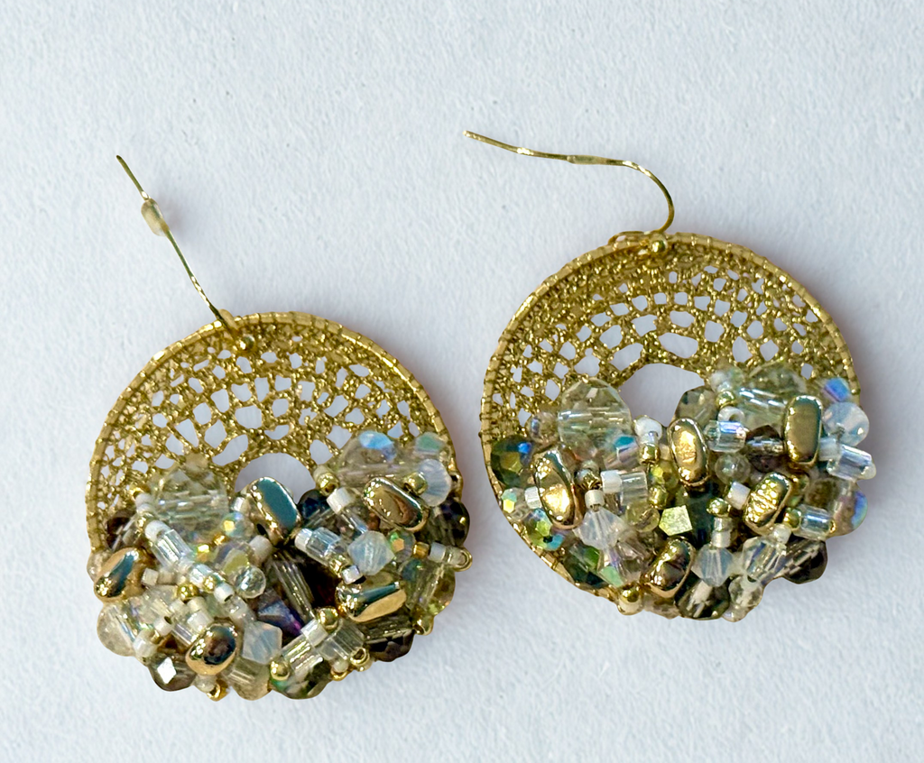 Iridescent Gold Bead & Crystal Micro-Crochet