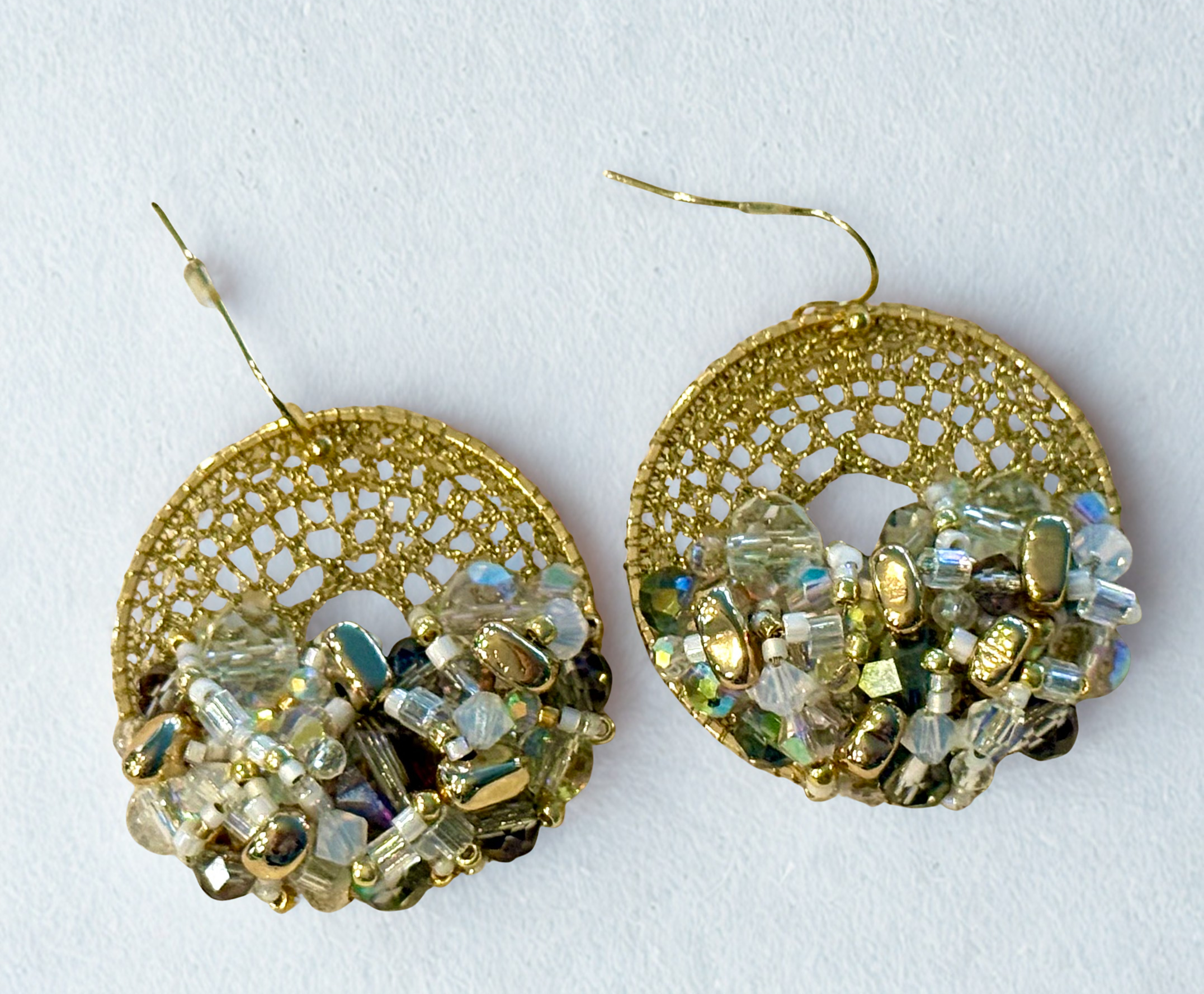 Iridescent Gold Bead & Crystal Micro-Crochet