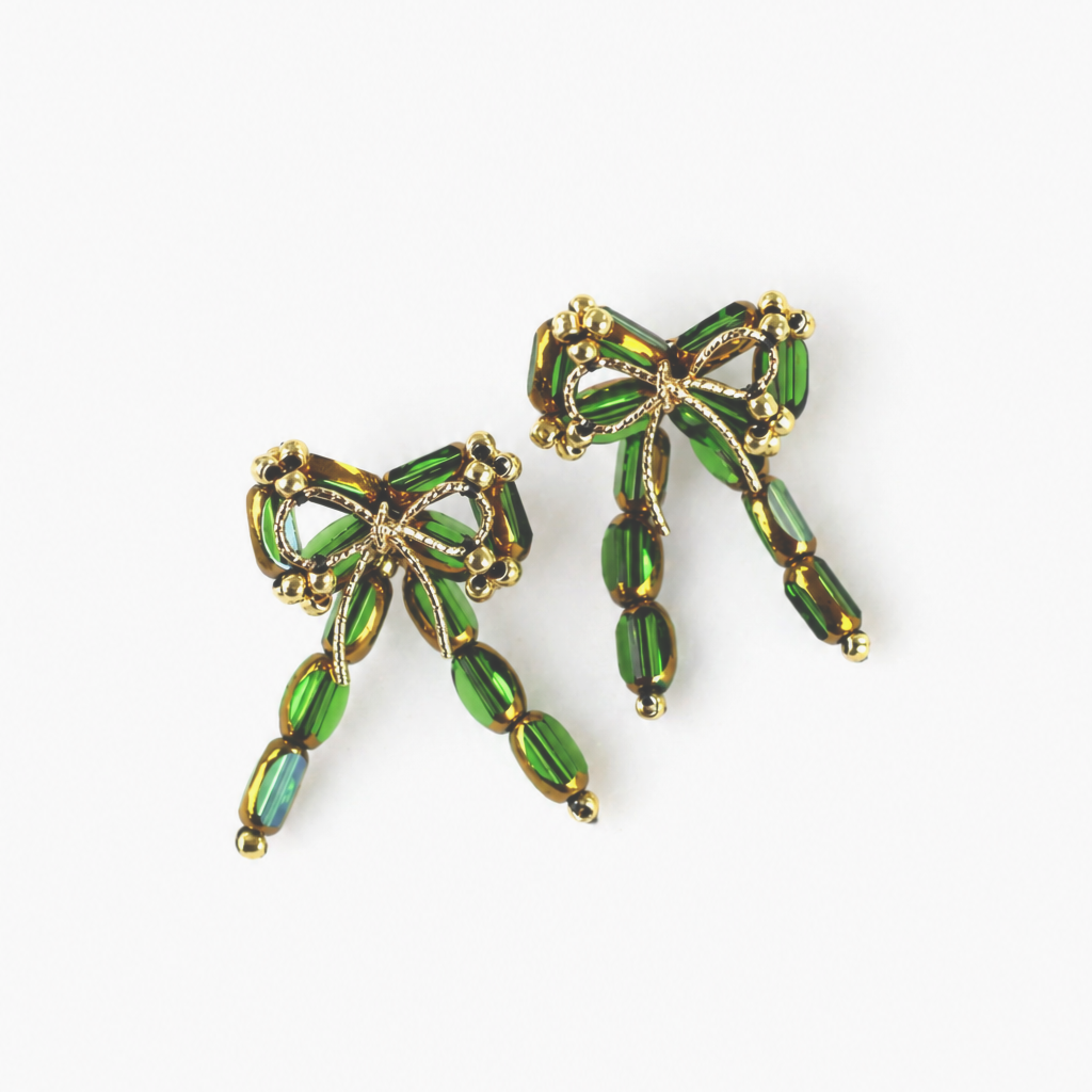 Green Beaded Bows
