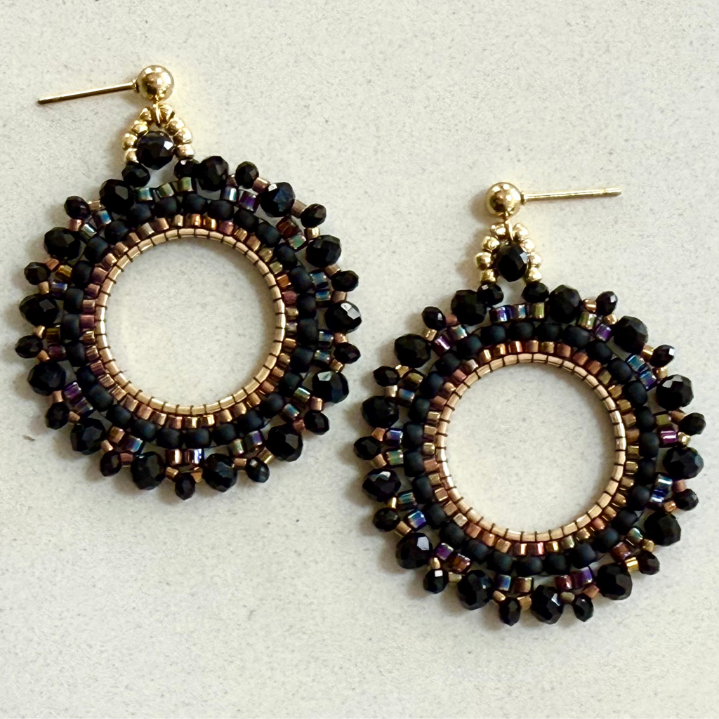 Midnight Beaded Hoops