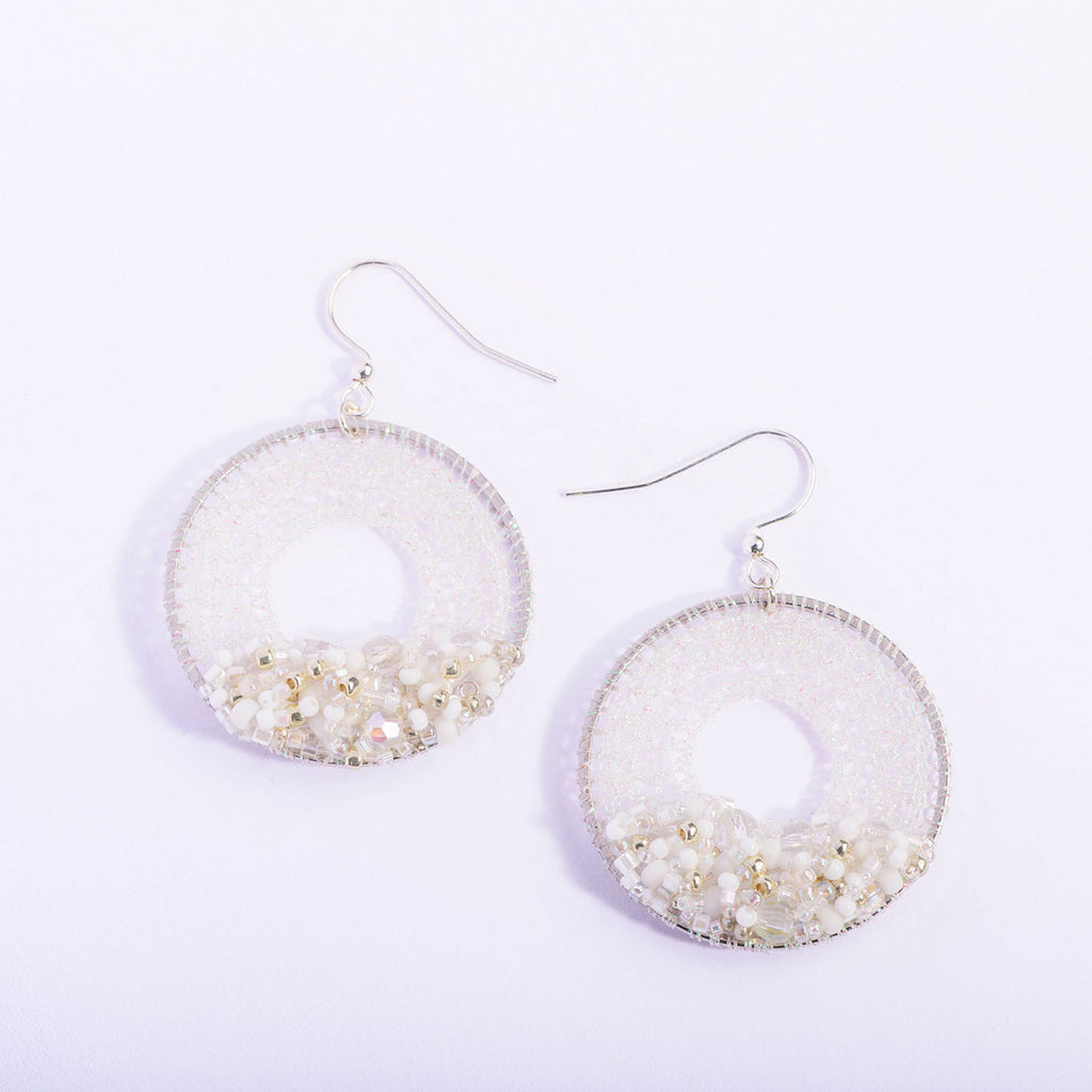White & Silver Beaded Micro Crochet