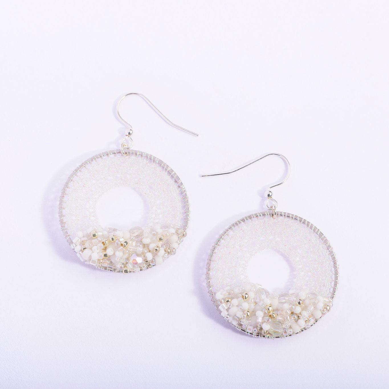 White & Silver Beaded Micro Crochet
