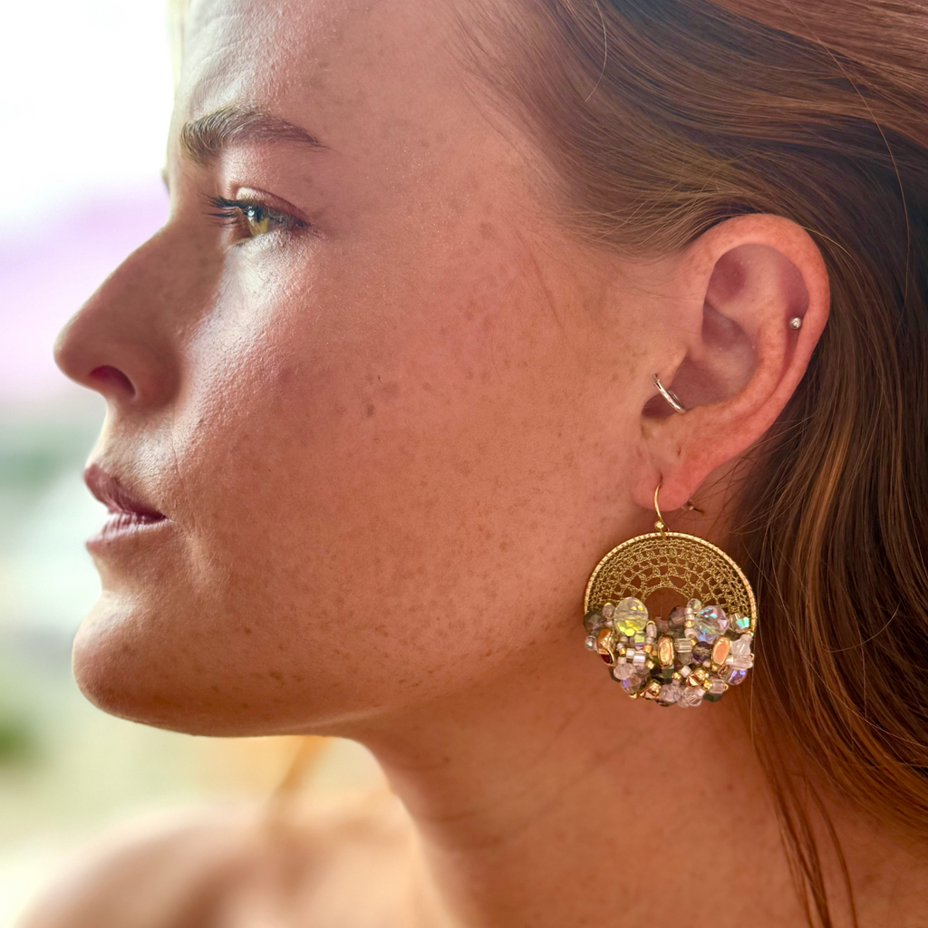 Iridescent Gold Bead & Crystal Micro-Crochet
