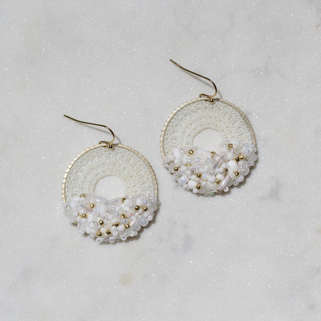 White & Gold Beaded Micro-Crochet