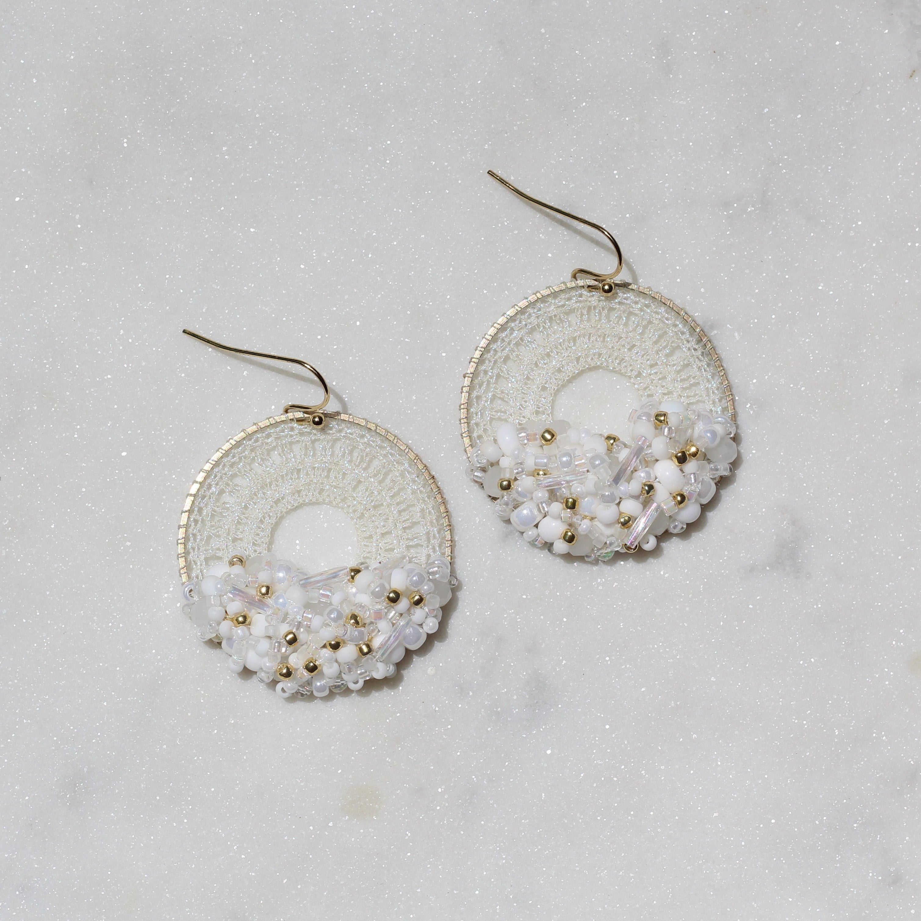 White & Gold Beaded Micro-Crochet