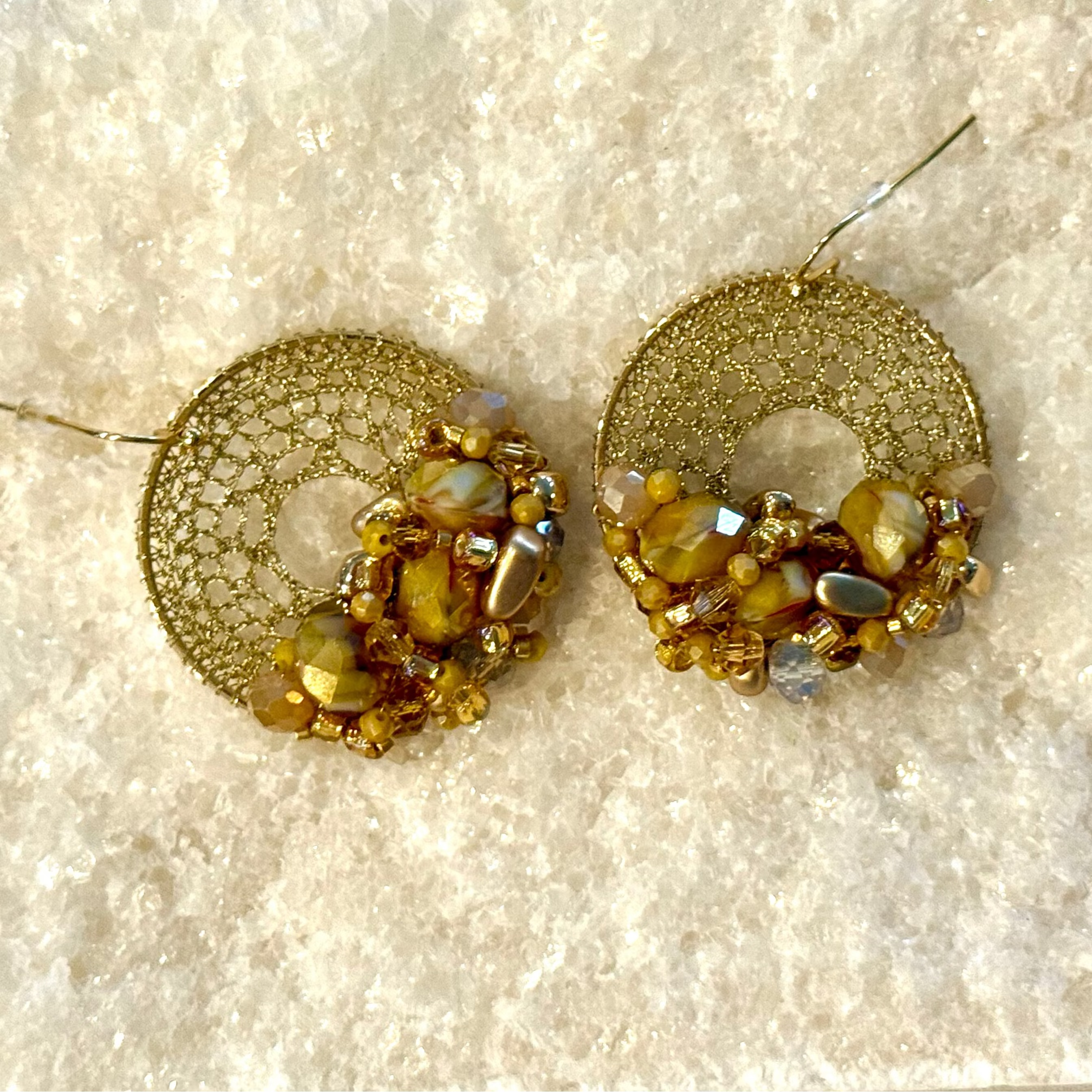 Gold Bead & Crystal Micro-Crochet