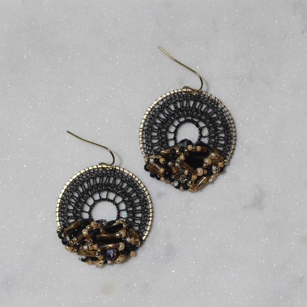 Black & Gold Beaded Micro-Crochet