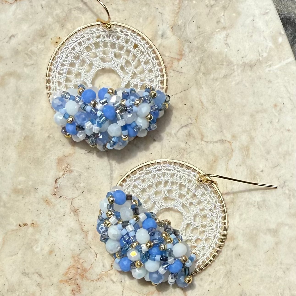 Blue & White Bead & Crystal Micro-Crochet