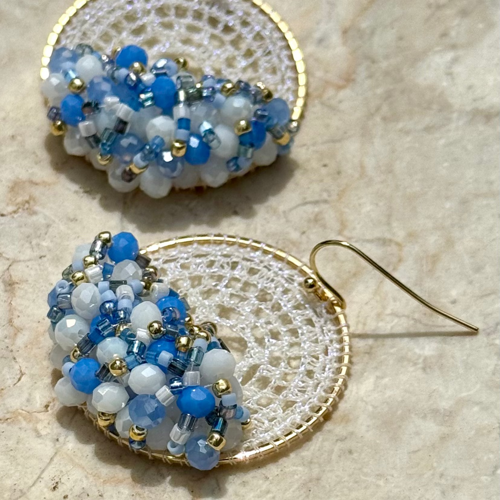 Blue & White Bead & Crystal Micro-Crochet