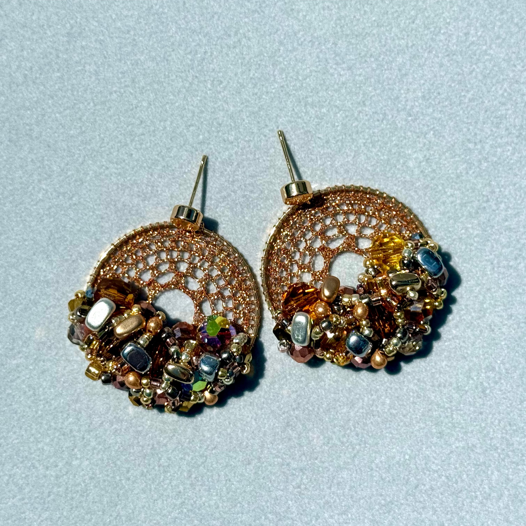 Iridescent Copper Bead & Crystal Micro-Crochet