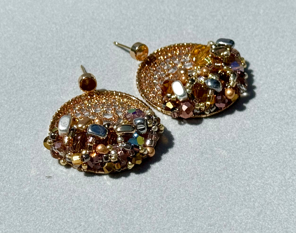 Iridescent Copper Bead & Crystal Micro-Crochet
