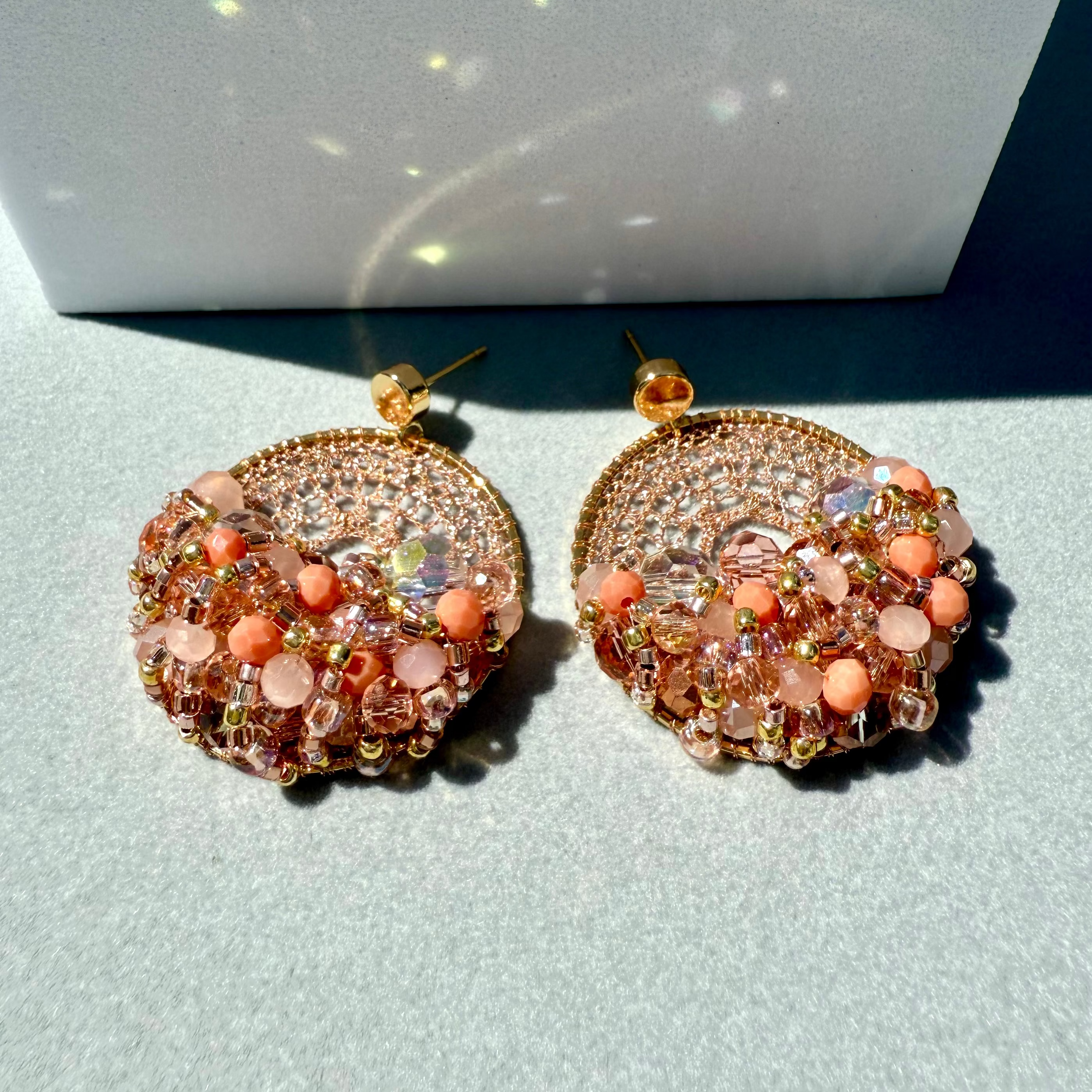 Coral Bead & Crystal Micro-Crochet
