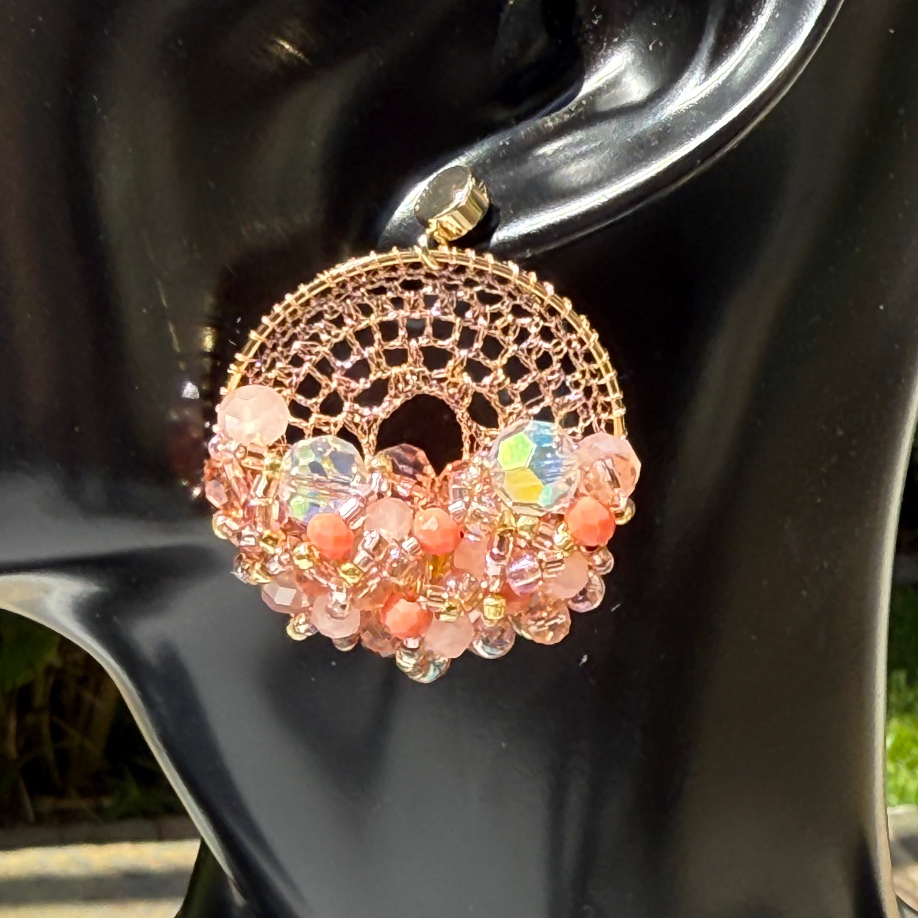 Coral Bead & Crystal Micro-Crochet