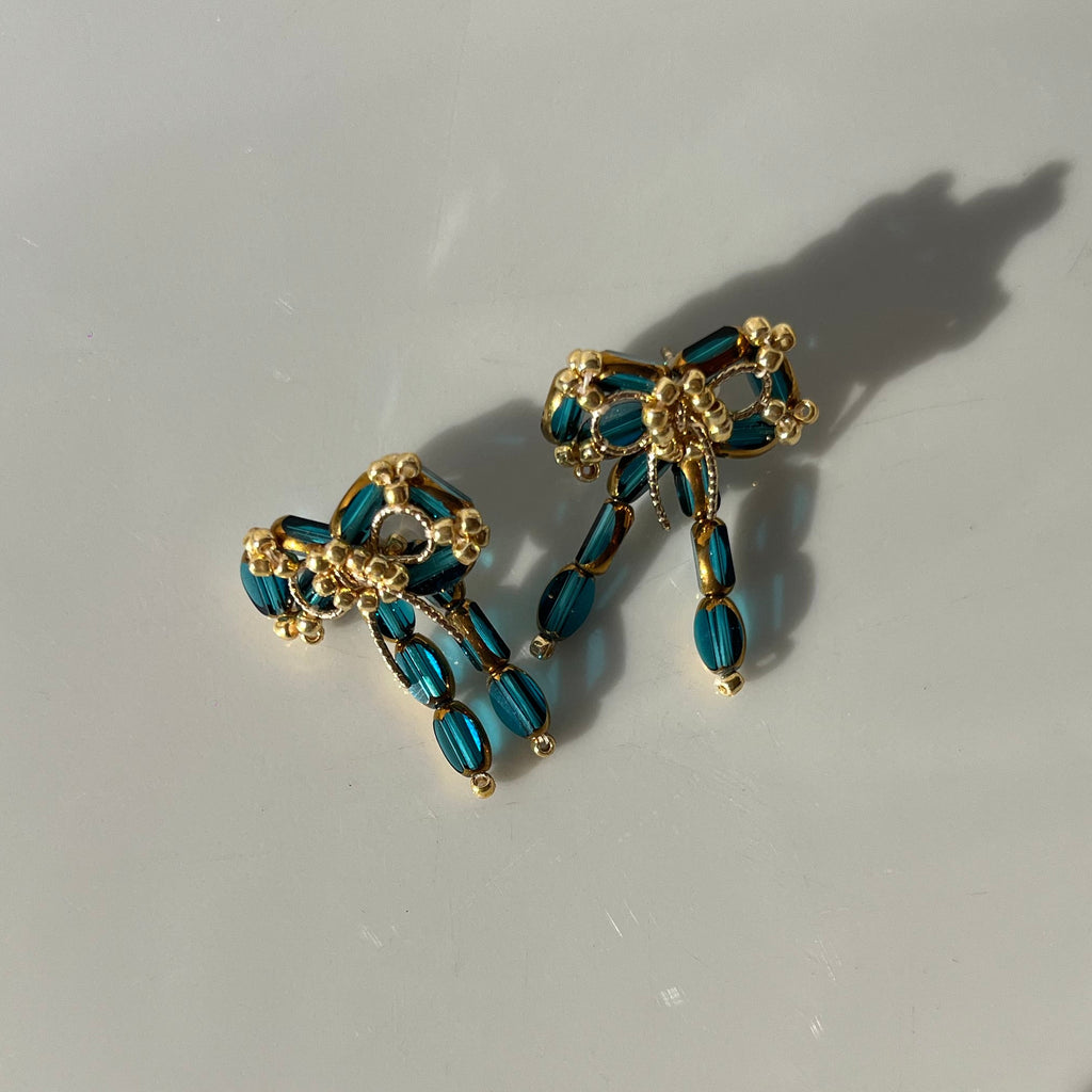 Teal Beaded Bows