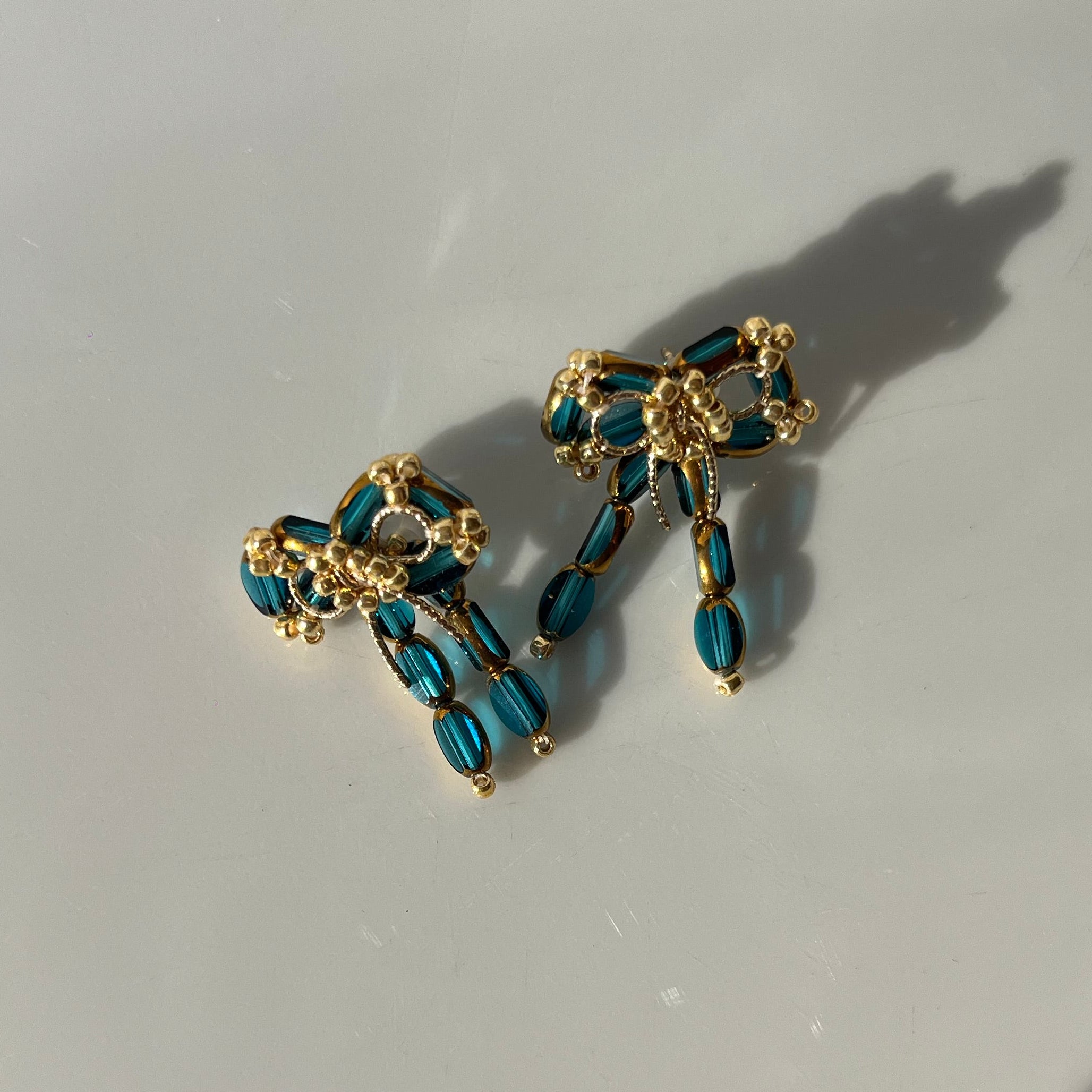 Teal Beaded Bows