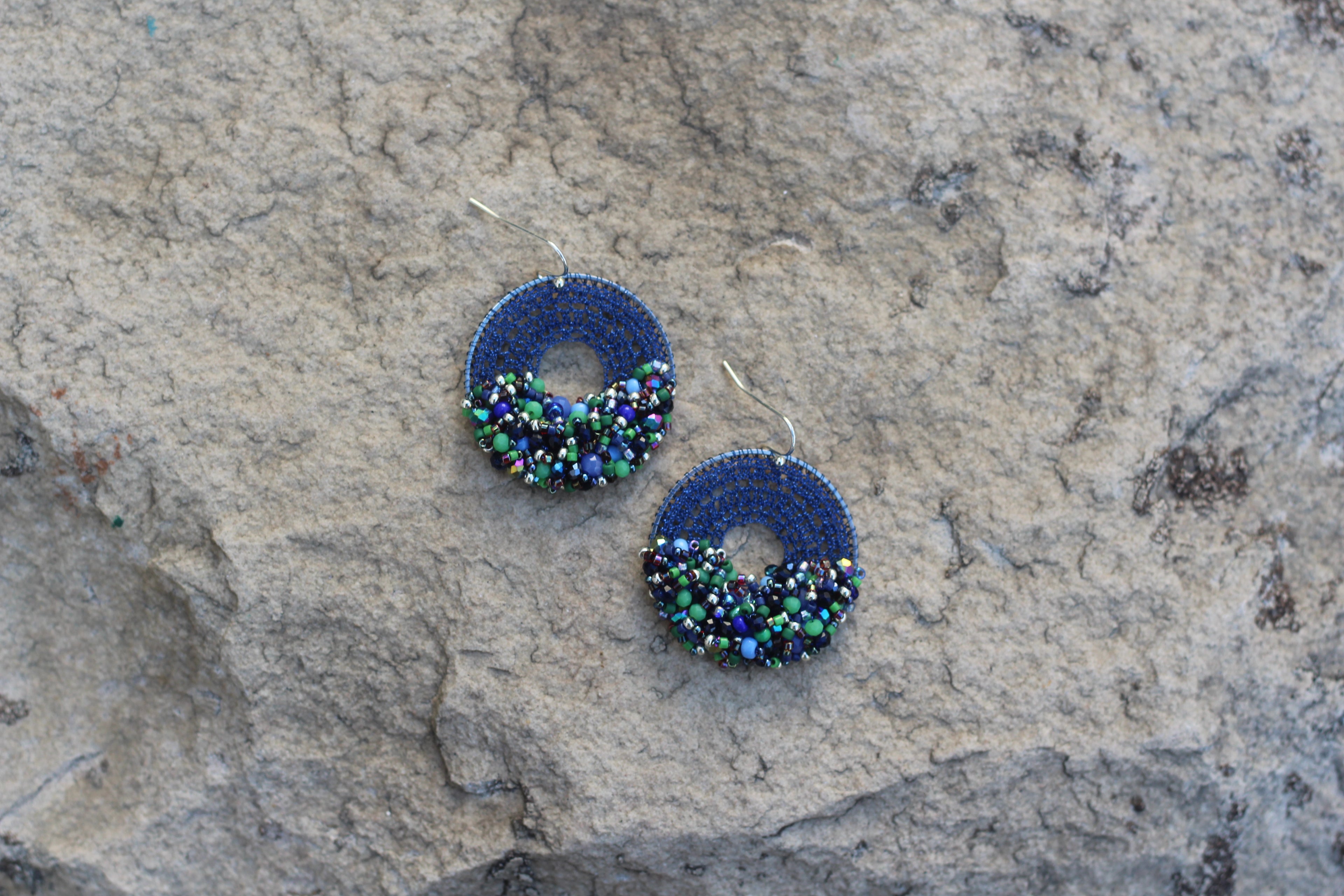Royal Blue & Green Beaded Micro-Crochet