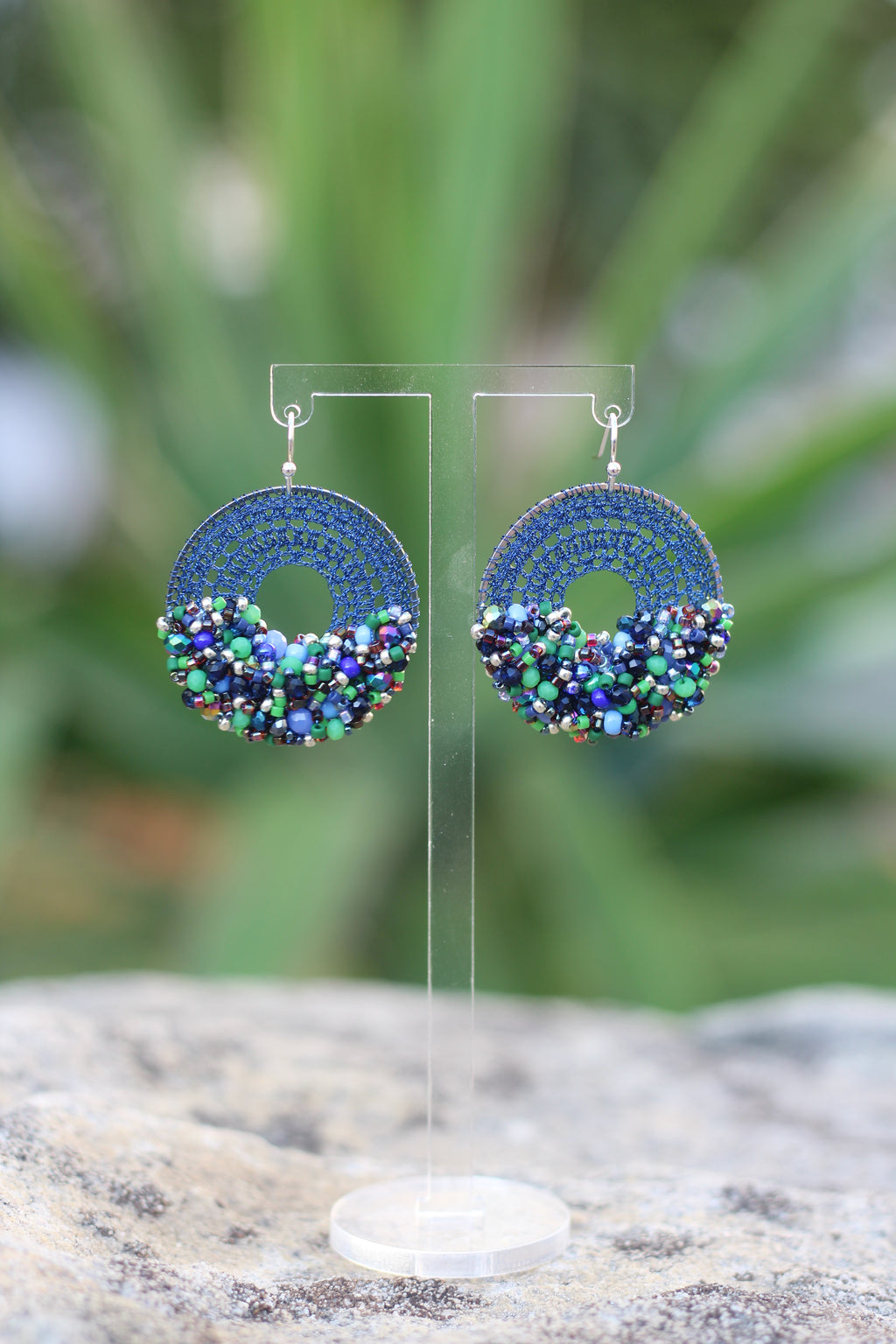 Royal Blue & Green Beaded Micro-Crochet
