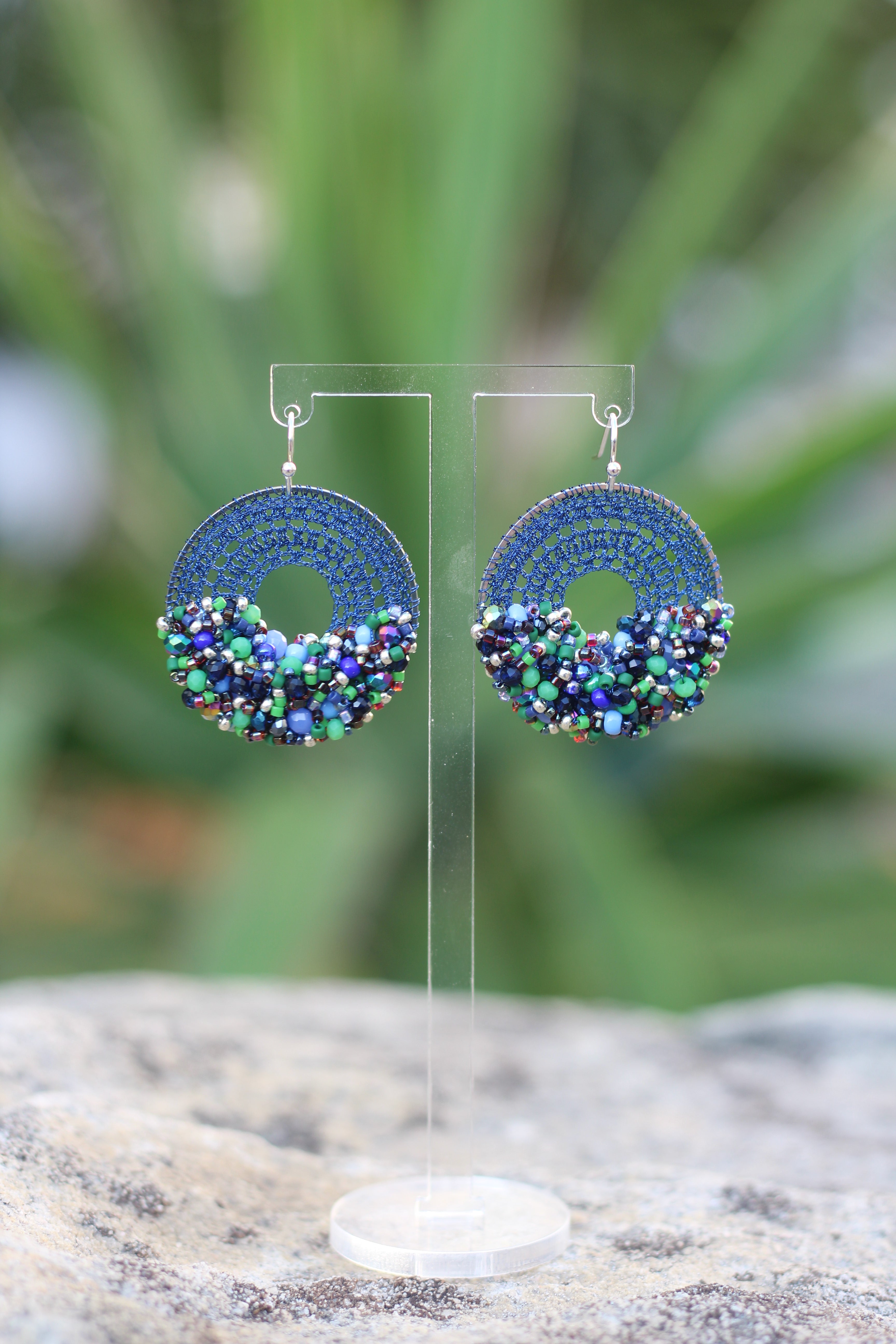Royal Blue & Green Beaded Micro-Crochet