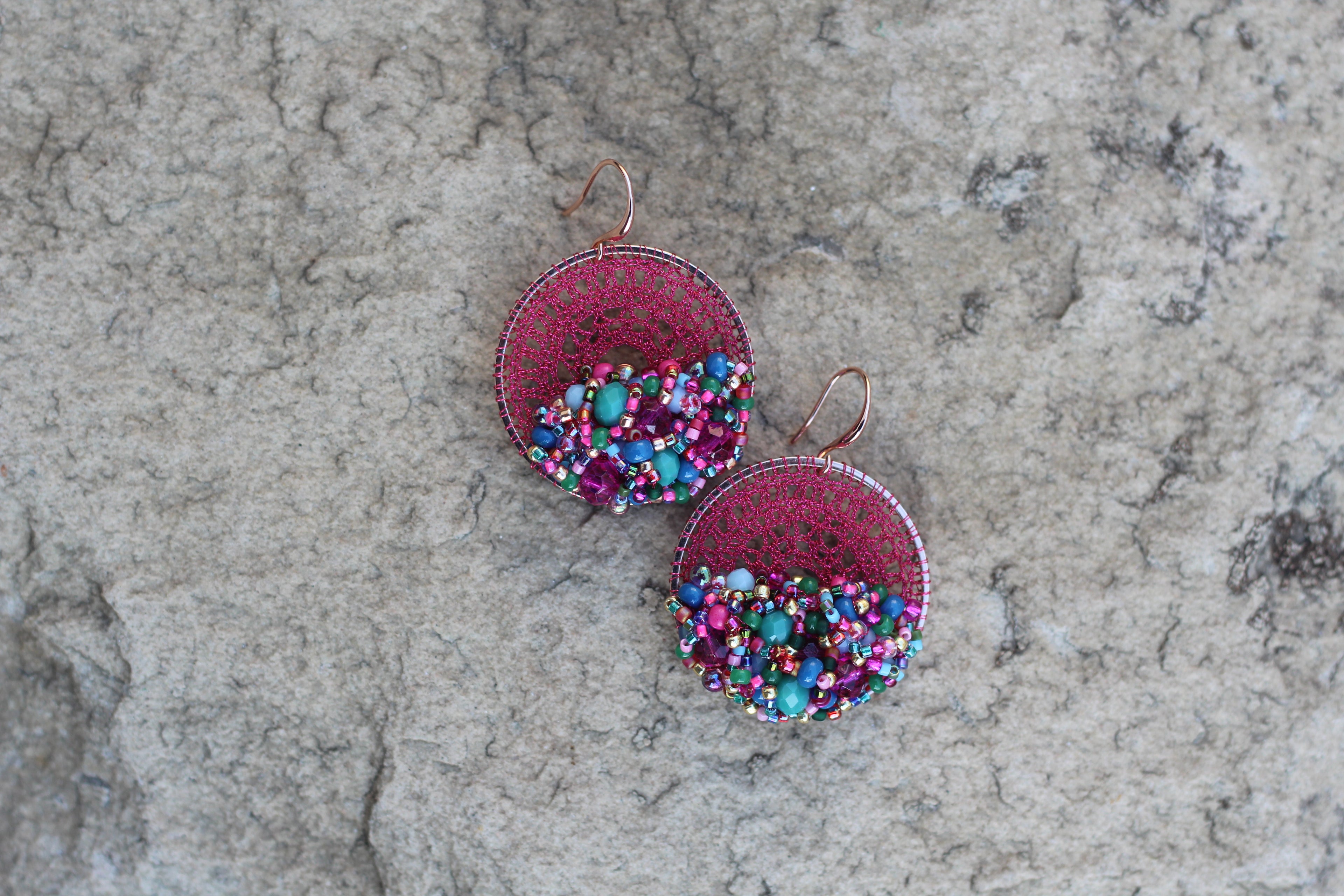 Fuchsia & Blue Beaded Micro-Crochet
