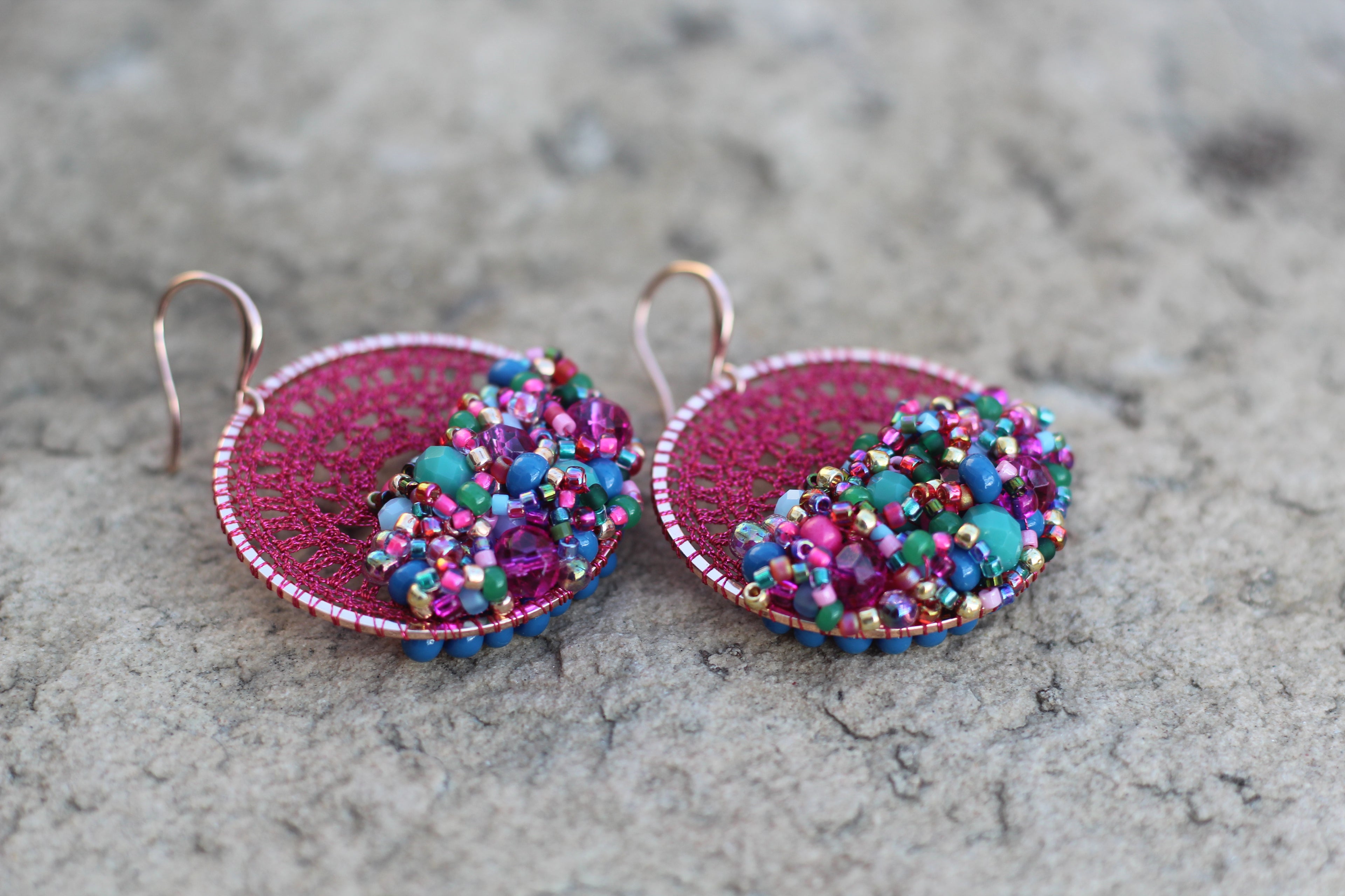 Fuchsia & Blue Beaded Micro-Crochet
