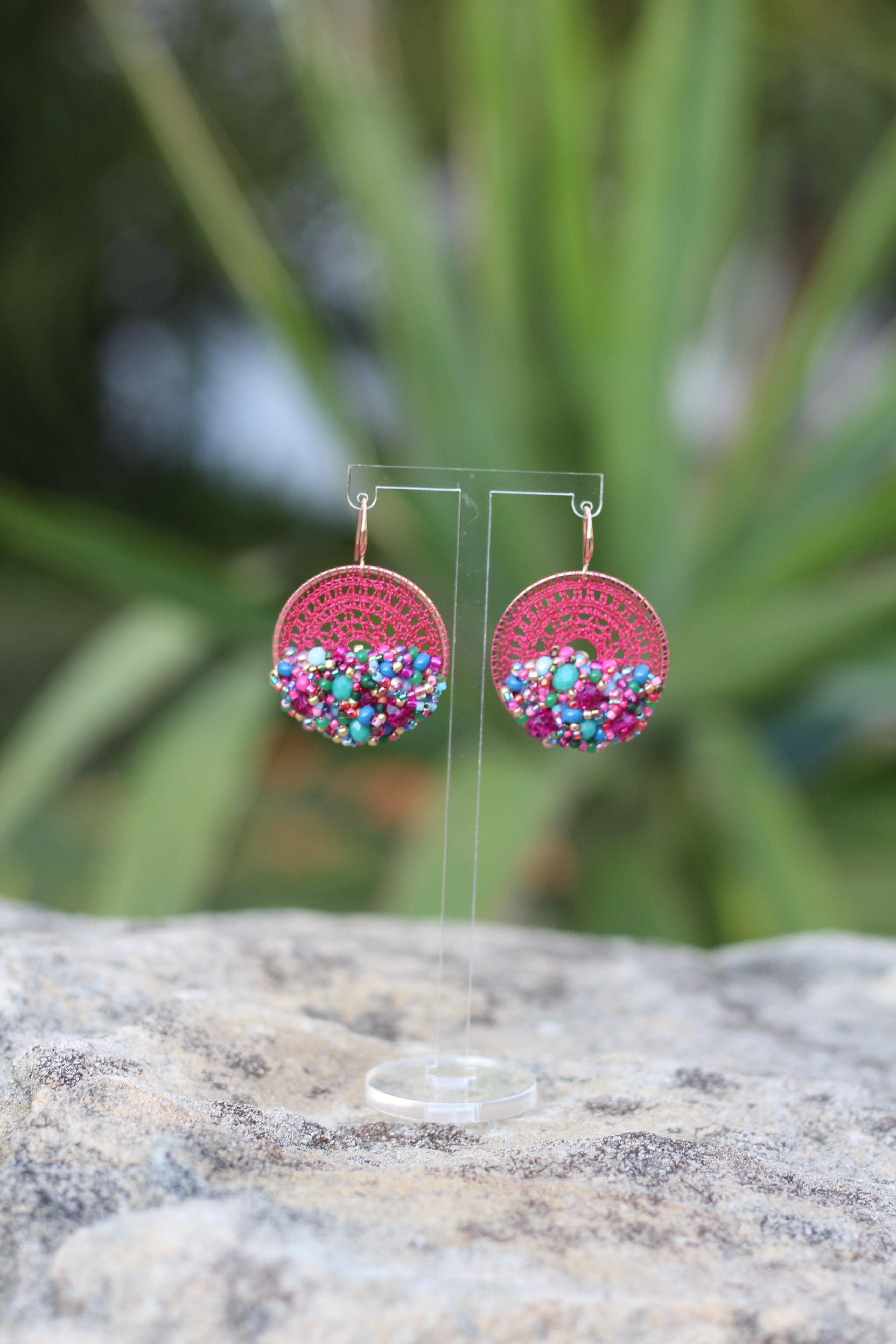 Fuchsia & Blue Beaded Micro-Crochet