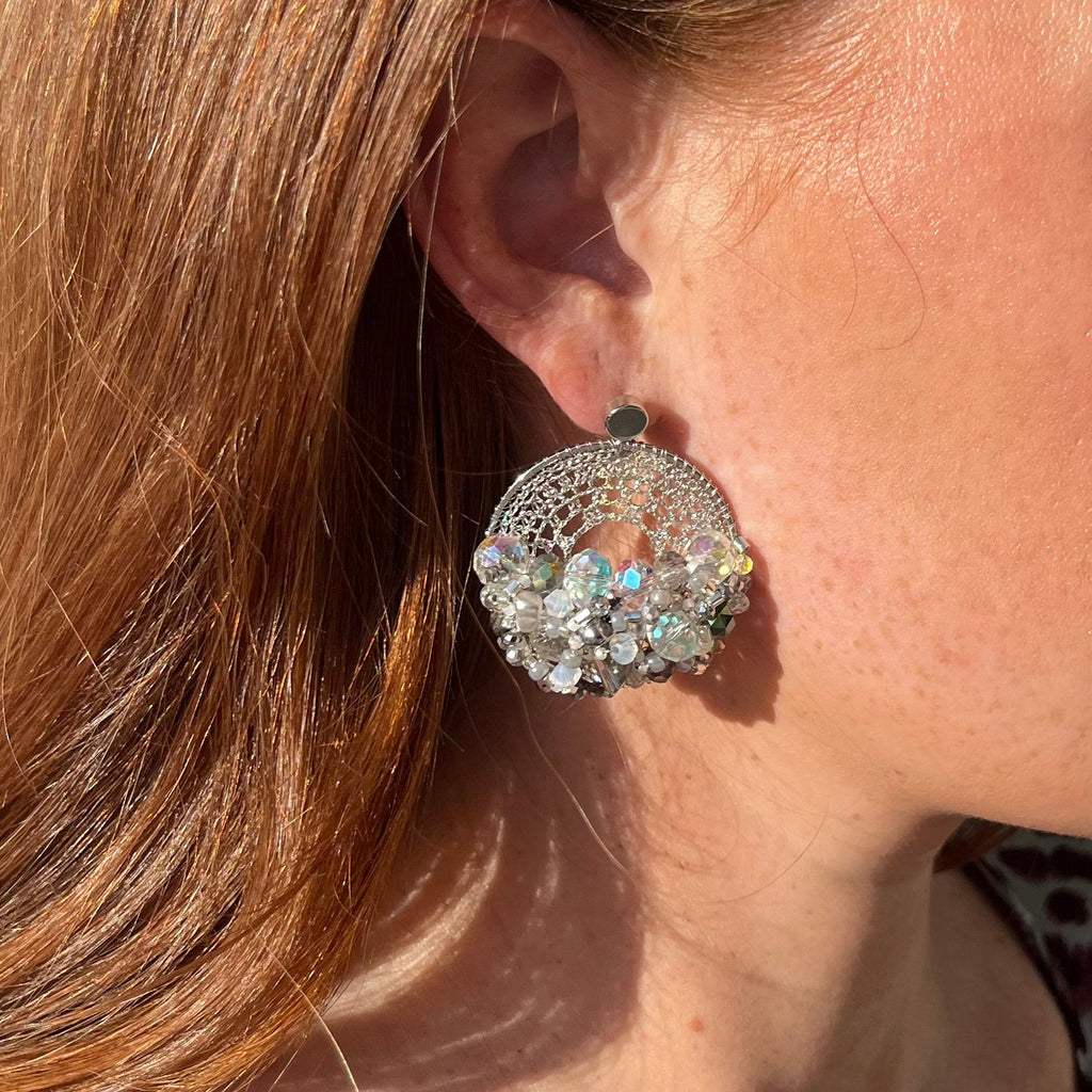 Iridescent Silver Bead & Crystal Micro-Crochet