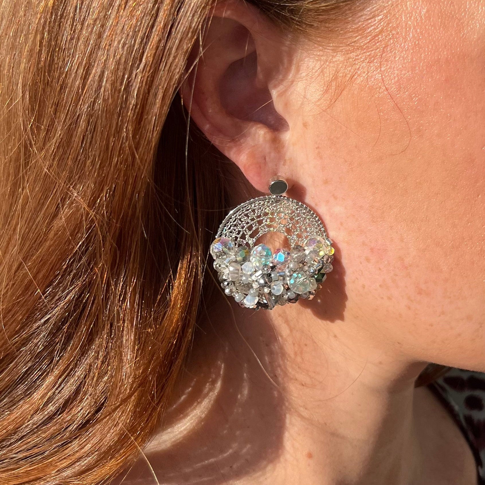 Iridescent Silver Bead & Crystal Micro-Crochet