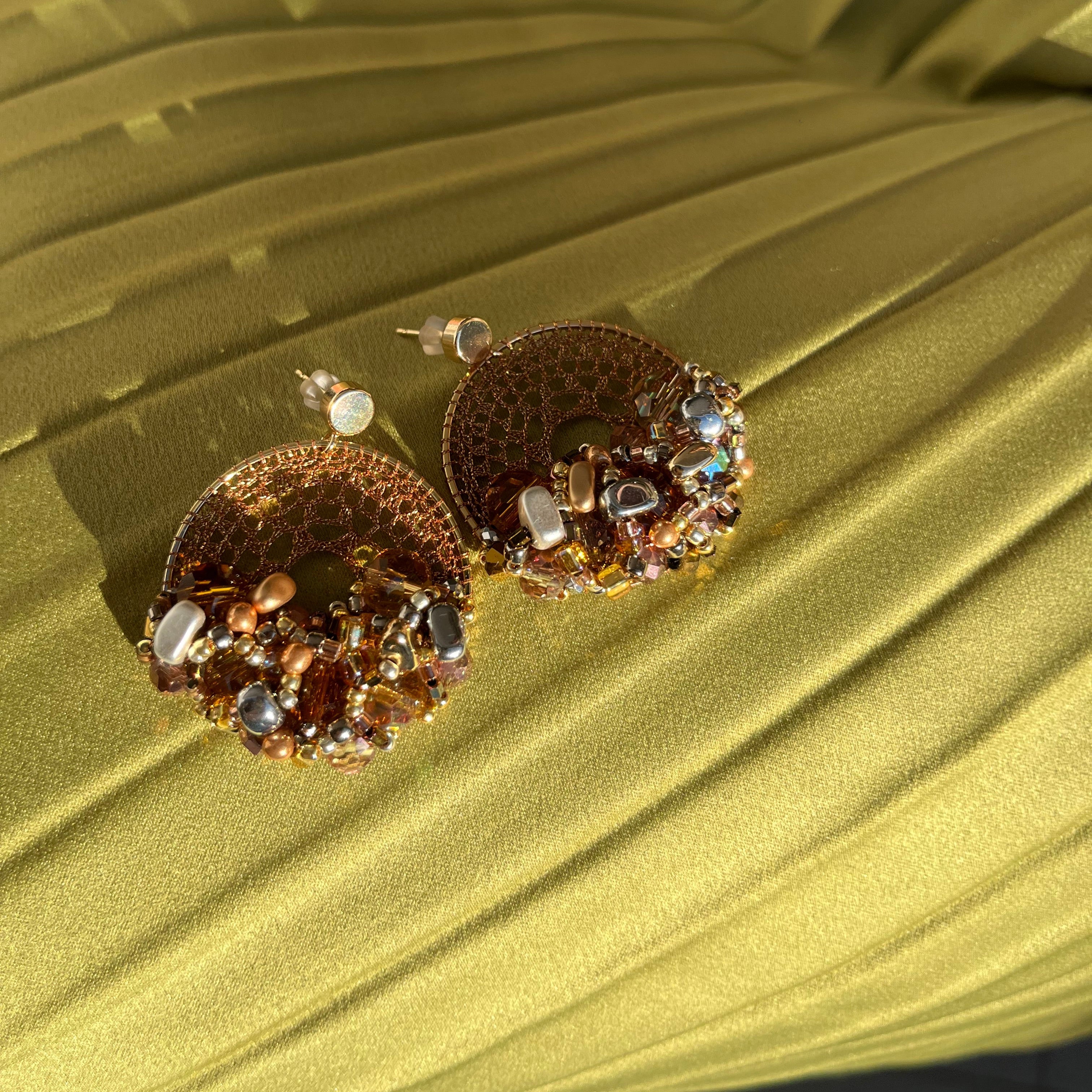 Iridescent Copper Bead & Crystal Micro-Crochet