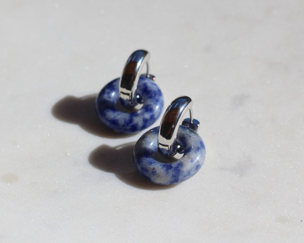 Sodalite & Silver Huggies